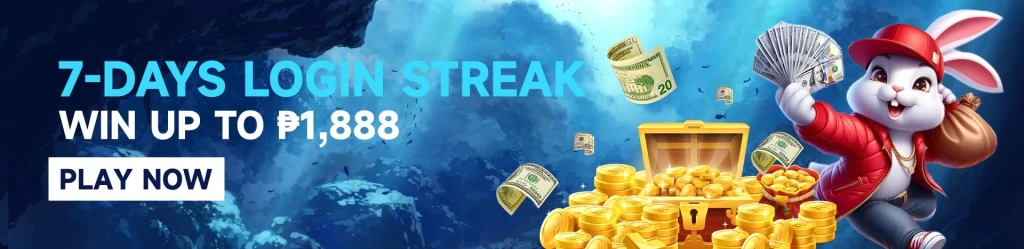 PESOMAX 7 days login streak promotion showing daily rewards for consecutive login players
